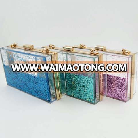 Beautiful Rectangle Clear Acrylic Box Clutches Fashion Bright Liquid Evening Bags